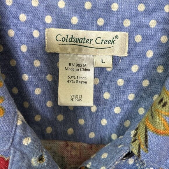 Coldwater Creek Shirt Jacket Shacket LG Blue Floral Linen Blend Cottagecore - Picture 7 of 11
